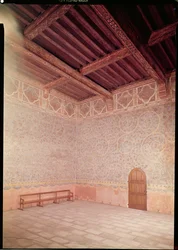 Indvendigt billede af pavens soveværelse dekoreret med blå tempera med et løvmønster, ca. 1334-62 (foto) (se også 177822)